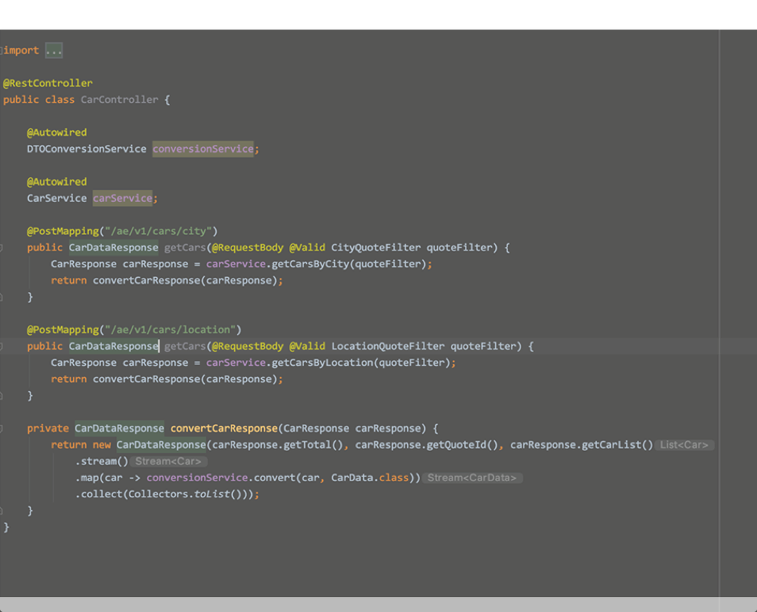 Background snapshot of code for Auto Europe